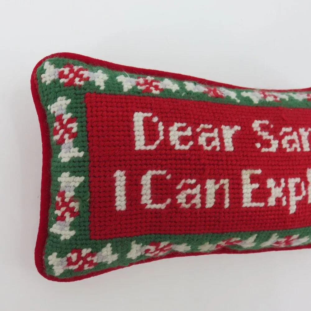 Dear Santa I Can Explain Needlepoint Red Green Peppermint Candy Christmas Pillow